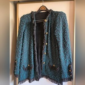 Fun Teal and Black Women's Cotton Sweater